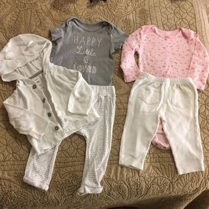 Carter’s pink onesie white pants & bear hood set